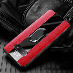 Silikon Hülle Handyhülle Gummi Schutzhülle Flexible Leder Tasche mit Magnetisch Fingerring Ständer T01 für Samsung Galaxy S10e Rot