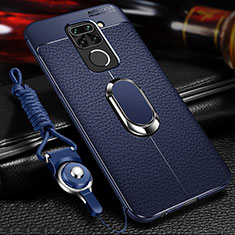 Silikon Hülle Handyhülle Gummi Schutzhülle Flexible Leder Tasche mit Magnetisch Fingerring Ständer T01 für Xiaomi Redmi 10X 4G Blau
