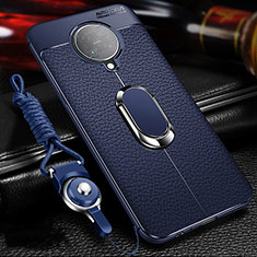 Silikon Hülle Handyhülle Gummi Schutzhülle Flexible Leder Tasche mit Magnetisch Fingerring Ständer T01 für Xiaomi Redmi K30 Pro 5G Blau