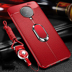 Silikon Hülle Handyhülle Gummi Schutzhülle Flexible Leder Tasche mit Magnetisch Fingerring Ständer T01 für Xiaomi Redmi K30 Pro 5G Rot