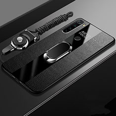 Silikon Hülle Handyhülle Gummi Schutzhülle Flexible Leder Tasche mit Magnetisch Fingerring Ständer T01 für Xiaomi Redmi Note 8 (2021) Schwarz