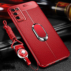 Silikon Hülle Handyhülle Gummi Schutzhülle Flexible Leder Tasche mit Magnetisch Fingerring Ständer T02 für Huawei Honor 30 Lite 5G Rot