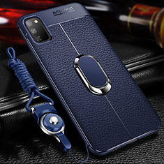 Silikon Hülle Handyhülle Gummi Schutzhülle Flexible Leder Tasche mit Magnetisch Fingerring Ständer T02 für Huawei Honor V30 5G Blau