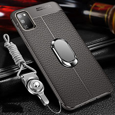 Silikon Hülle Handyhülle Gummi Schutzhülle Flexible Leder Tasche mit Magnetisch Fingerring Ständer T02 für Huawei Honor V30 5G Grau