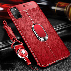 Silikon Hülle Handyhülle Gummi Schutzhülle Flexible Leder Tasche mit Magnetisch Fingerring Ständer T02 für Huawei Honor View 30 Pro 5G Rot