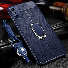 Silikon Hülle Handyhülle Gummi Schutzhülle Flexible Leder Tasche mit Magnetisch Fingerring Ständer T02 für Huawei Honor X10 Max 5G Blau