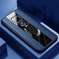 Silikon Hülle Handyhülle Gummi Schutzhülle Flexible Leder Tasche mit Magnetisch Fingerring Ständer T02 für Huawei Mate 20 X 5G Blau