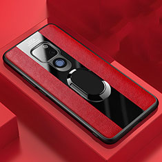 Silikon Hülle Handyhülle Gummi Schutzhülle Flexible Leder Tasche mit Magnetisch Fingerring Ständer T02 für Huawei Mate 20 X 5G Rot