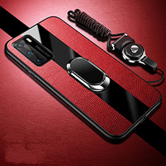 Silikon Hülle Handyhülle Gummi Schutzhülle Flexible Leder Tasche mit Magnetisch Fingerring Ständer T02 für Huawei P40 Rot