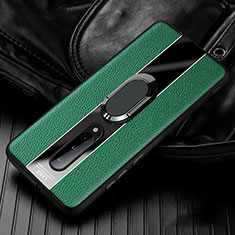 Silikon Hülle Handyhülle Gummi Schutzhülle Flexible Leder Tasche mit Magnetisch Fingerring Ständer T02 für OnePlus 8 Grün