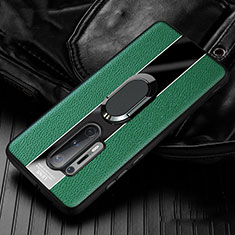 Silikon Hülle Handyhülle Gummi Schutzhülle Flexible Leder Tasche mit Magnetisch Fingerring Ständer T02 für OnePlus 8 Pro Grün