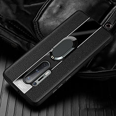 Silikon Hülle Handyhülle Gummi Schutzhülle Flexible Leder Tasche mit Magnetisch Fingerring Ständer T02 für OnePlus 8 Pro Schwarz