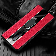 Silikon Hülle Handyhülle Gummi Schutzhülle Flexible Leder Tasche mit Magnetisch Fingerring Ständer T02 für OnePlus 8 Rot