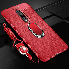 Silikon Hülle Handyhülle Gummi Schutzhülle Flexible Leder Tasche mit Magnetisch Fingerring Ständer T02 für Xiaomi Mi 9T Pro Rot