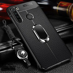 Silikon Hülle Handyhülle Gummi Schutzhülle Flexible Leder Tasche mit Magnetisch Fingerring Ständer T02 für Xiaomi Redmi Note 8 Schwarz