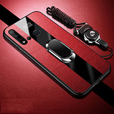Silikon Hülle Handyhülle Gummi Schutzhülle Flexible Leder Tasche mit Magnetisch Fingerring Ständer T03 für Huawei P20 Lite (2019) Rot