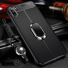 Silikon Hülle Handyhülle Gummi Schutzhülle Flexible Leder Tasche mit Magnetisch Fingerring Ständer T03 für Samsung Galaxy Note 10 Schwarz
