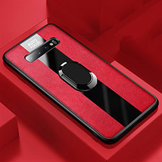 Silikon Hülle Handyhülle Gummi Schutzhülle Flexible Leder Tasche mit Magnetisch Fingerring Ständer T03 für Samsung Galaxy S10 Rot