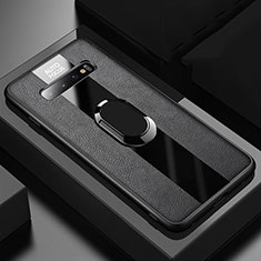 Silikon Hülle Handyhülle Gummi Schutzhülle Flexible Leder Tasche mit Magnetisch Fingerring Ständer T03 für Samsung Galaxy S10 Schwarz