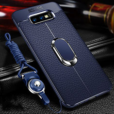 Silikon Hülle Handyhülle Gummi Schutzhülle Flexible Leder Tasche mit Magnetisch Fingerring Ständer T03 für Samsung Galaxy S10e Blau