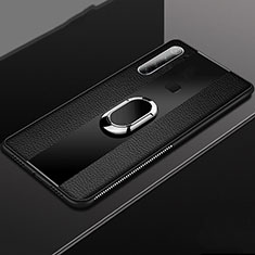 Silikon Hülle Handyhülle Gummi Schutzhülle Flexible Leder Tasche mit Magnetisch Fingerring Ständer T03 für Xiaomi Redmi Note 8 (2021) Schwarz