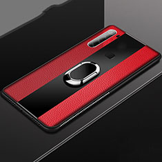 Silikon Hülle Handyhülle Gummi Schutzhülle Flexible Leder Tasche mit Magnetisch Fingerring Ständer T03 für Xiaomi Redmi Note 8 Rot