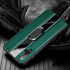 Silikon Hülle Handyhülle Gummi Schutzhülle Flexible Leder Tasche mit Magnetisch Fingerring Ständer T04 für Huawei Nova 5 Pro Grün