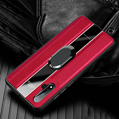 Silikon Hülle Handyhülle Gummi Schutzhülle Flexible Leder Tasche mit Magnetisch Fingerring Ständer T04 für Huawei Nova 5 Pro Rot