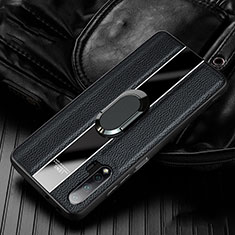Silikon Hülle Handyhülle Gummi Schutzhülle Flexible Leder Tasche mit Magnetisch Fingerring Ständer T04 für Huawei Nova 6 5G Schwarz