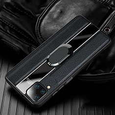 Silikon Hülle Handyhülle Gummi Schutzhülle Flexible Leder Tasche mit Magnetisch Fingerring Ständer T04 für Huawei Nova 6 SE Schwarz