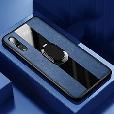Silikon Hülle Handyhülle Gummi Schutzhülle Flexible Leder Tasche mit Magnetisch Fingerring Ständer T04 für Huawei P20 Blau
