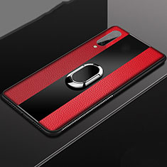 Silikon Hülle Handyhülle Gummi Schutzhülle Flexible Leder Tasche mit Magnetisch Fingerring Ständer T04 für Xiaomi Mi A3 Rot