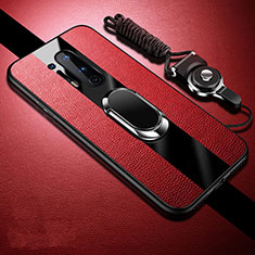 Silikon Hülle Handyhülle Gummi Schutzhülle Flexible Leder Tasche mit Magnetisch Fingerring Ständer T05 für OnePlus 8 Pro Rot