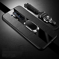 Silikon Hülle Handyhülle Gummi Schutzhülle Flexible Leder Tasche mit Magnetisch Fingerring Ständer T05 für OnePlus 8 Pro Schwarz