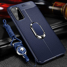 Silikon Hülle Handyhülle Gummi Schutzhülle Flexible Leder Tasche mit Magnetisch Fingerring Ständer WL1 für Samsung Galaxy S20 5G Blau