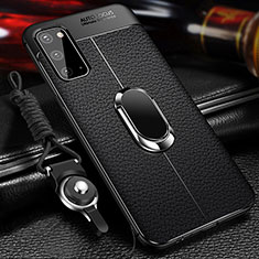 Silikon Hülle Handyhülle Gummi Schutzhülle Flexible Leder Tasche mit Magnetisch Fingerring Ständer WL1 für Samsung Galaxy S20 5G Schwarz
