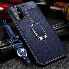 Silikon Hülle Handyhülle Gummi Schutzhülle Flexible Leder Tasche mit Magnetisch Fingerring Ständer WL1 für Samsung Galaxy S20 Plus 5G Blau