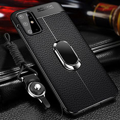 Silikon Hülle Handyhülle Gummi Schutzhülle Flexible Leder Tasche mit Magnetisch Fingerring Ständer WL1 für Samsung Galaxy S20 Plus 5G Schwarz