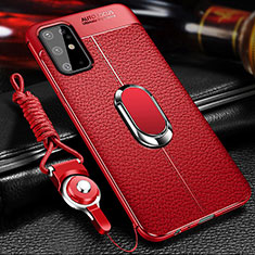 Silikon Hülle Handyhülle Gummi Schutzhülle Flexible Leder Tasche mit Magnetisch Fingerring Ständer WL1 für Samsung Galaxy S20 Plus Rot