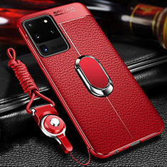 Silikon Hülle Handyhülle Gummi Schutzhülle Flexible Leder Tasche mit Magnetisch Fingerring Ständer WL1 für Samsung Galaxy S20 Ultra 5G Rot