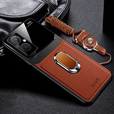 Silikon Hülle Handyhülle Gummi Schutzhülle Flexible Leder Tasche mit Magnetisch FL1 für Oppo A96 5G Braun