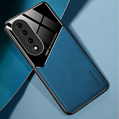Silikon Hülle Handyhülle Gummi Schutzhülle Flexible Leder Tasche mit Magnetisch für Huawei Honor 90 Pro 5G Blau