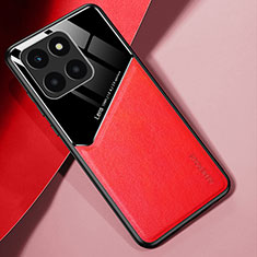 Silikon Hülle Handyhülle Gummi Schutzhülle Flexible Leder Tasche mit Magnetisch für Huawei Honor X6a Rot