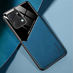 Silikon Hülle Handyhülle Gummi Schutzhülle Flexible Leder Tasche mit Magnetisch für Huawei Honor X7a Blau