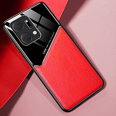 Silikon Hülle Handyhülle Gummi Schutzhülle Flexible Leder Tasche mit Magnetisch für Huawei Honor X7a Rot