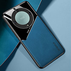 Silikon Hülle Handyhülle Gummi Schutzhülle Flexible Leder Tasche mit Magnetisch für Huawei Honor X9b 5G Blau