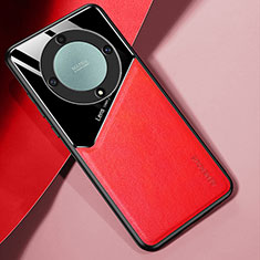 Silikon Hülle Handyhülle Gummi Schutzhülle Flexible Leder Tasche mit Magnetisch für Huawei Honor X9b 5G Rot