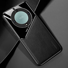 Silikon Hülle Handyhülle Gummi Schutzhülle Flexible Leder Tasche mit Magnetisch für Huawei Honor X9b 5G Schwarz