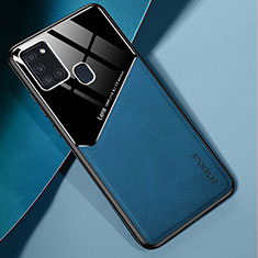 Silikon Hülle Handyhülle Gummi Schutzhülle Flexible Leder Tasche mit Magnetisch für Samsung Galaxy A21s Blau