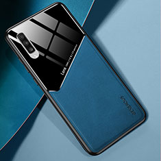 Silikon Hülle Handyhülle Gummi Schutzhülle Flexible Leder Tasche mit Magnetisch für Samsung Galaxy A70 Blau